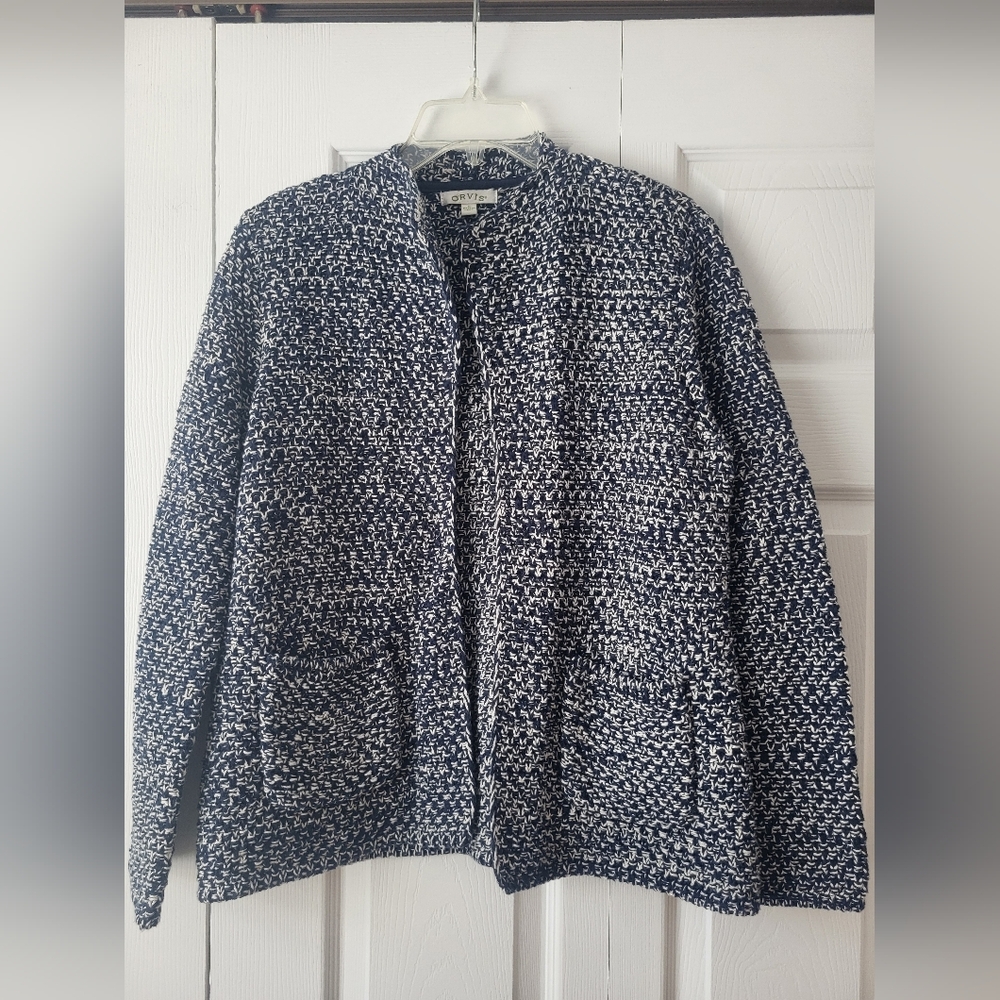 100% Cotton Orvis Cardigan Chunky Knit Sweater, Size M